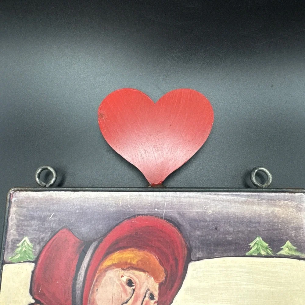 Vtg 80s Nancy Thomas Folk Art Plaque Sign Month February Valentines Day Hanging